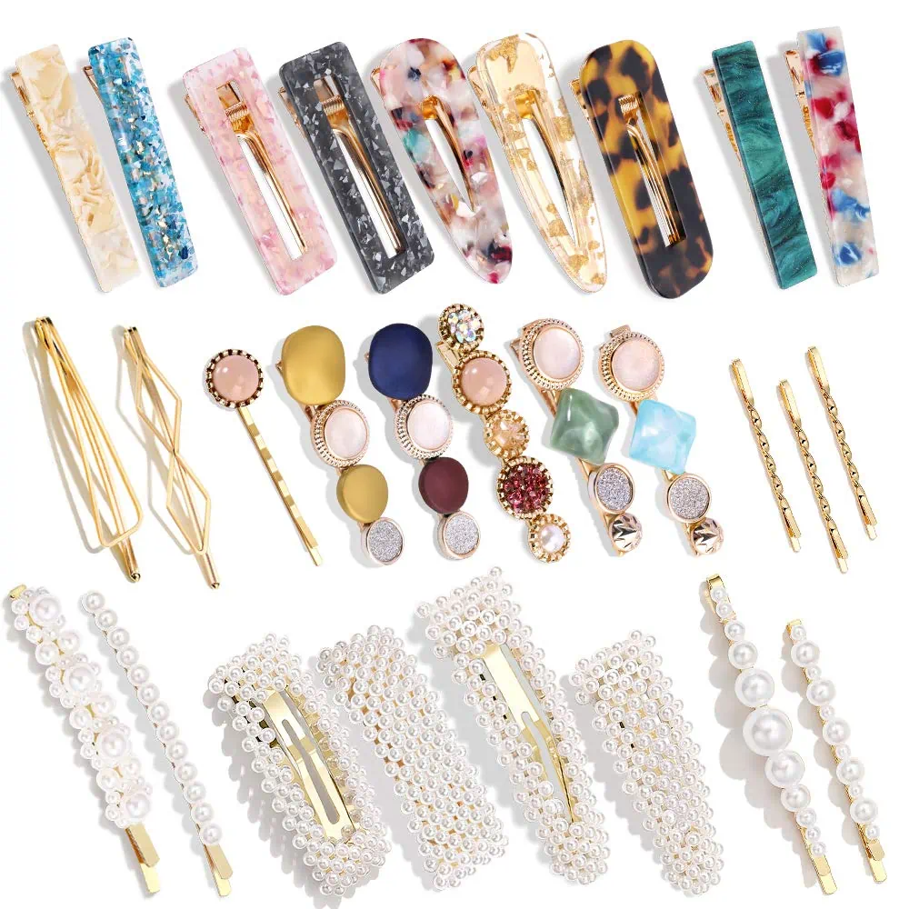 28 PCS Hingwah Pearls and Acrylic Resin Hair Clips