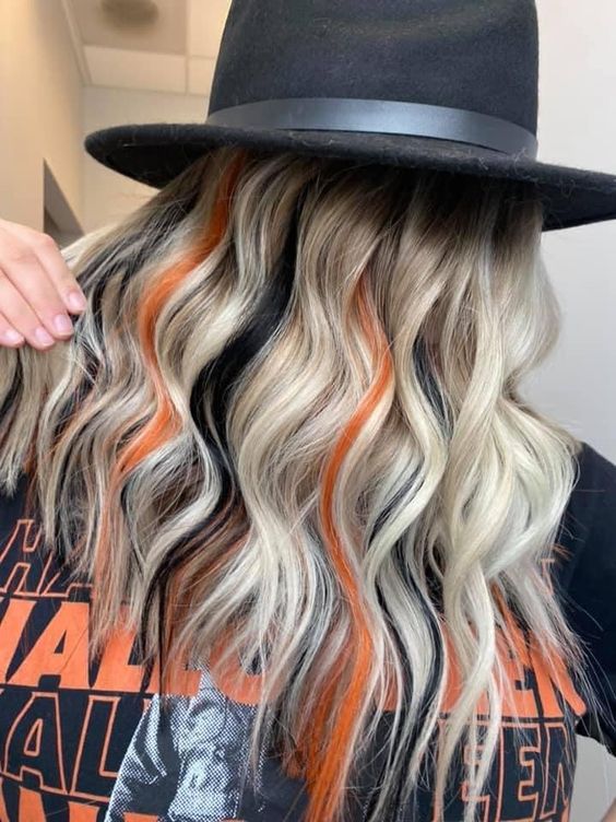 Blonde, Black, and Orange Halloween Hair