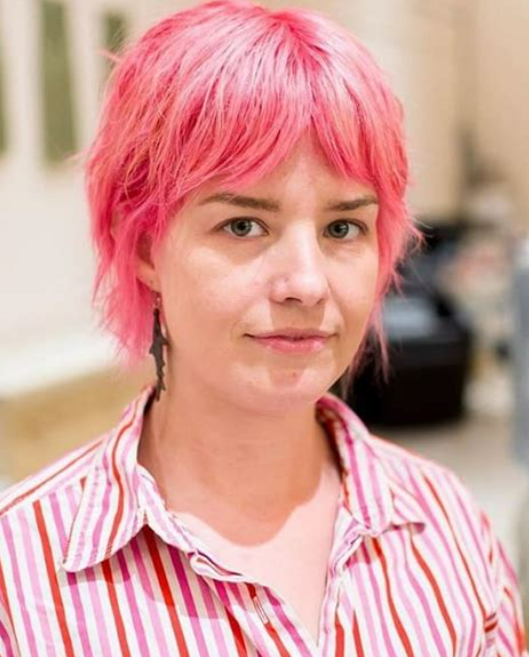 Pink Non-Defined Bob With Curtain Bangs