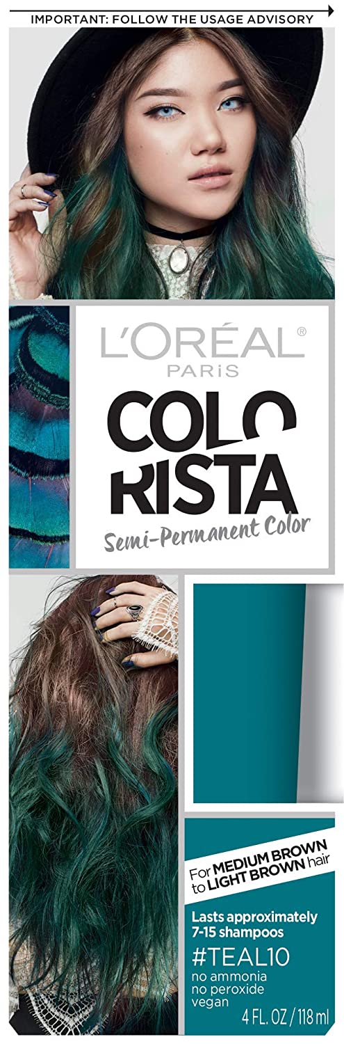 L'Oreal Paris Colorista Semi-Permanent Hair Color For Brunettes, Teal