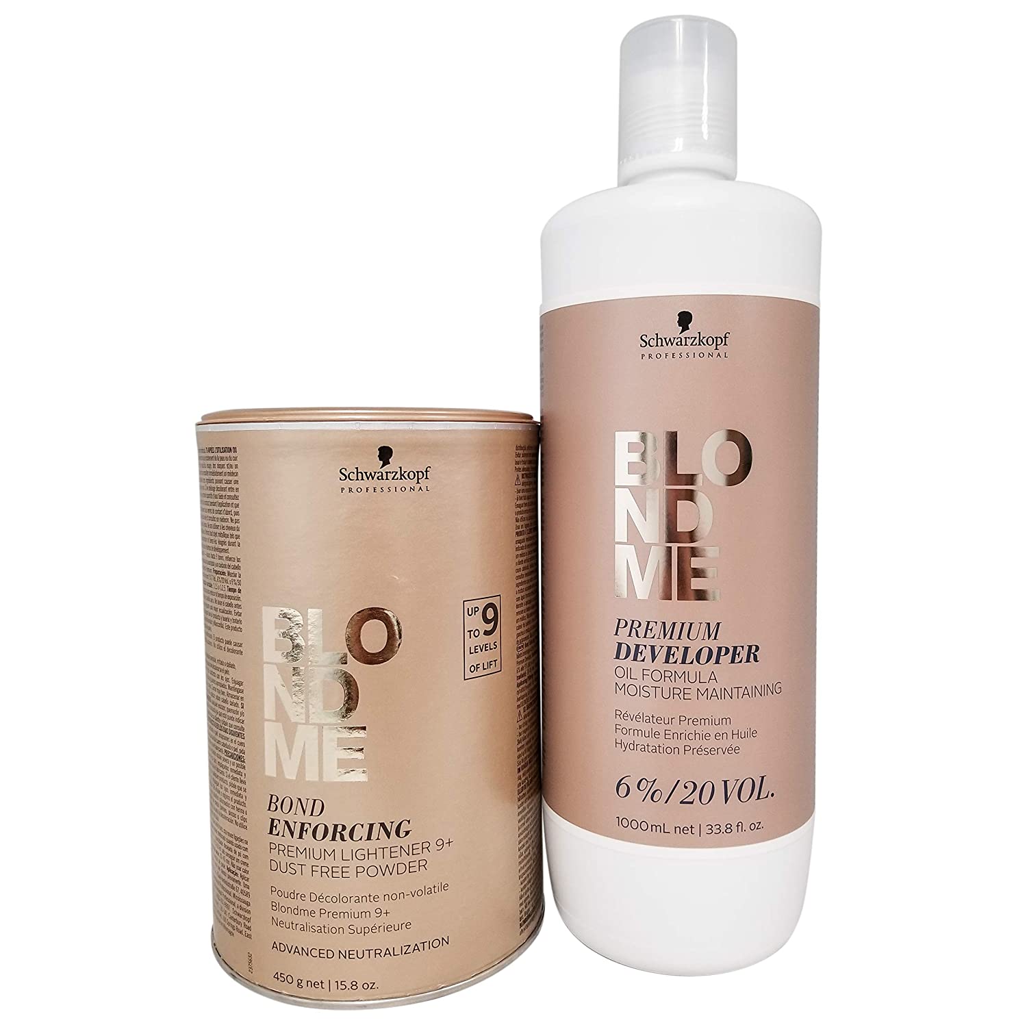 Schwarzkopf Professional Blond Me Premium Lift 9 Bleach and 6% Oil Formula Premium 20 Volume Developer Bundle