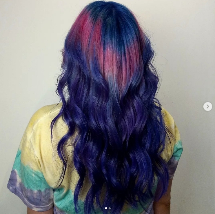 Red and Dark Purple Galaxy Hair