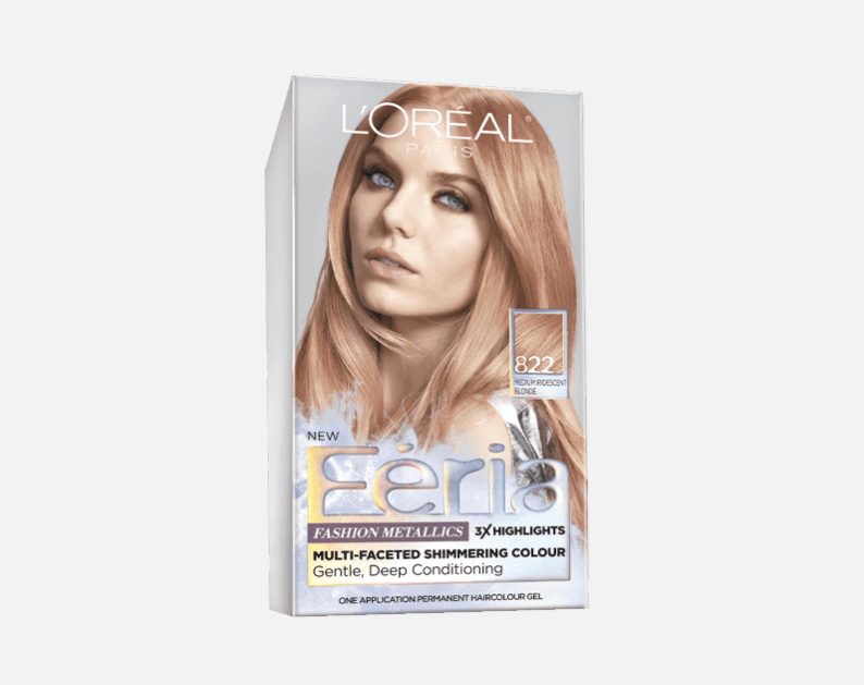 loreal feria multi-faceted shimmering permanent hair color in 822 rose gold