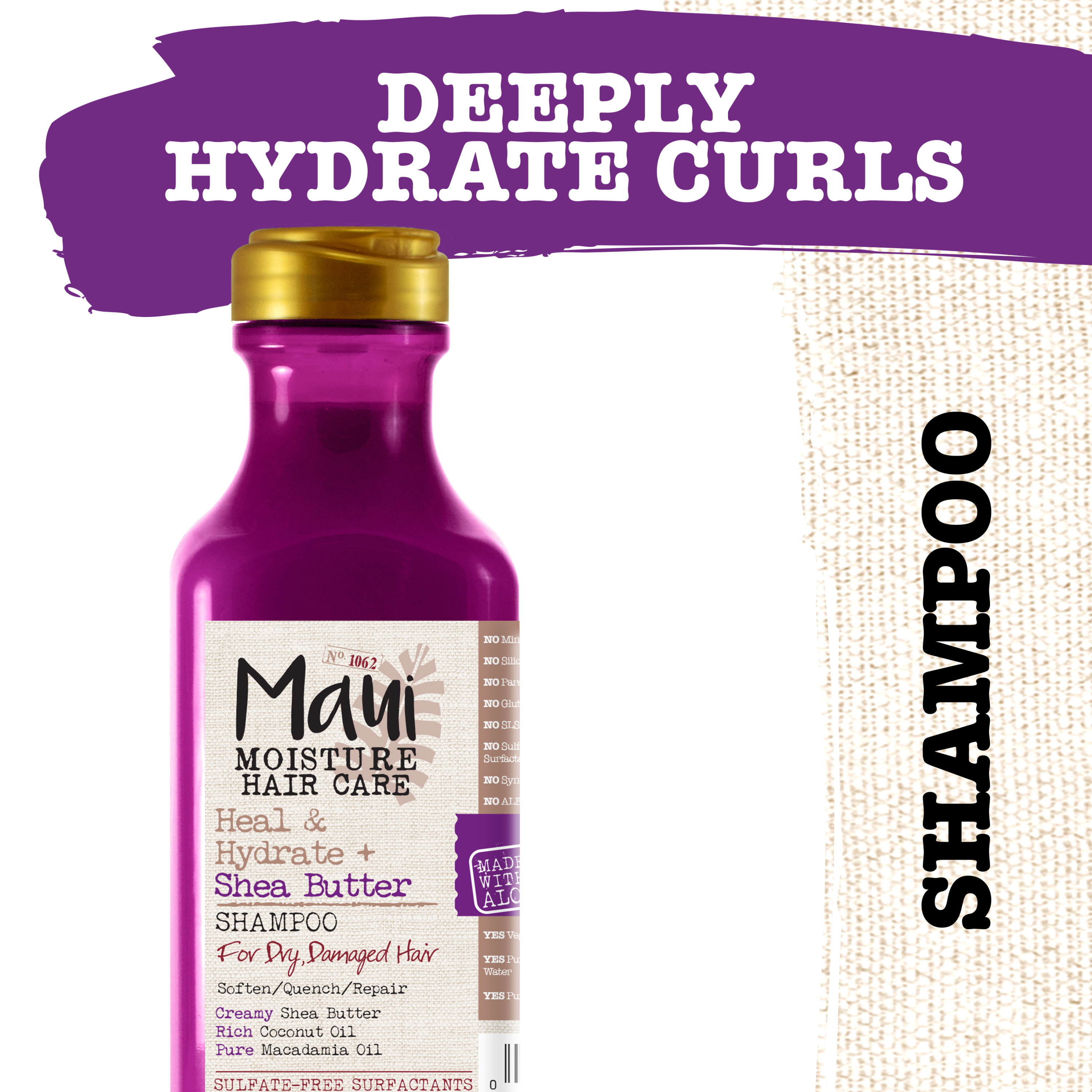 Maui Moisture Heal & Hydrate + Shea Butter Shampoo to Deeply Moisturize Tight Curly Hair, 13 Fl Oz