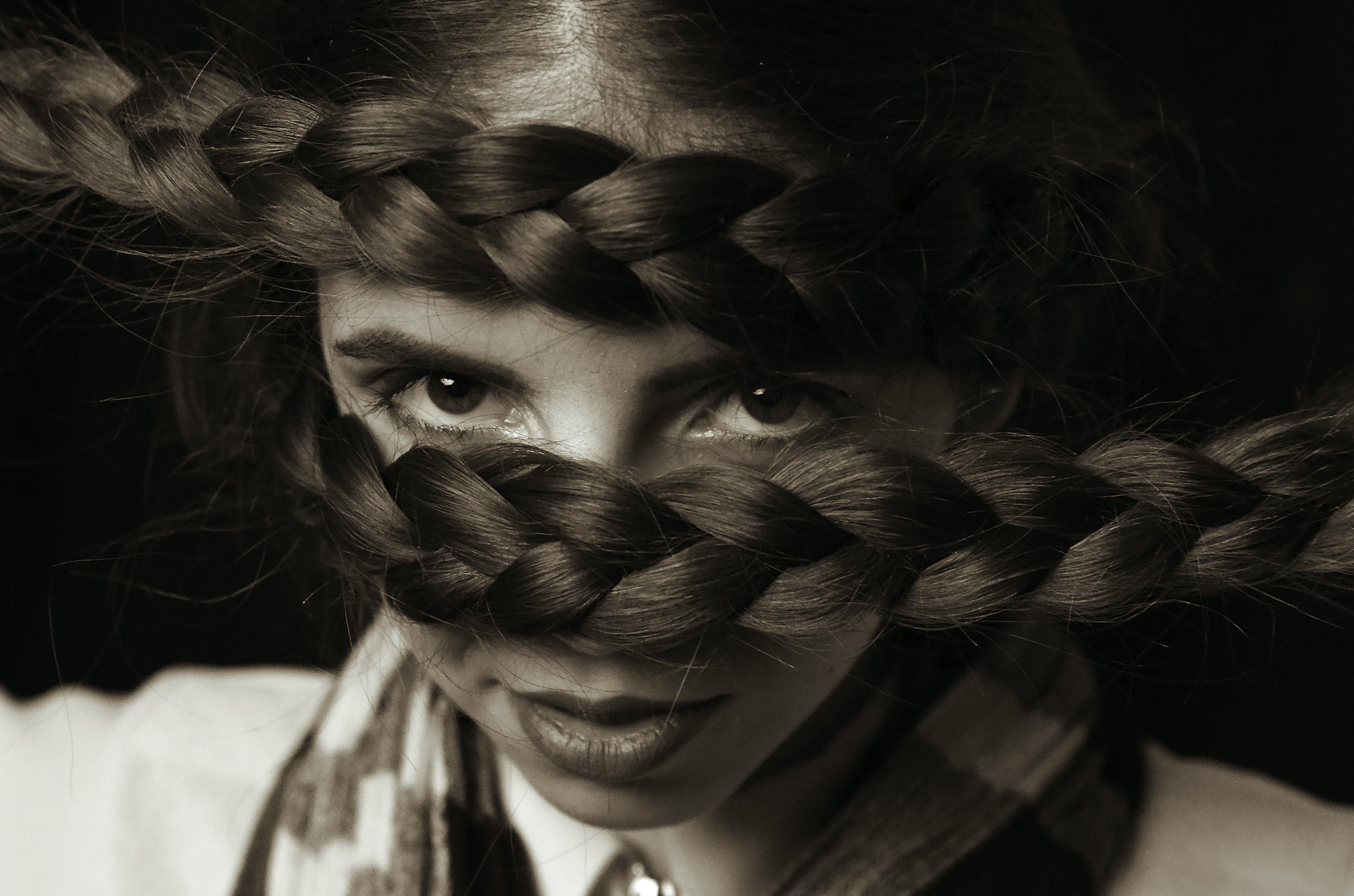 Free Monochrome Photo of Woman With Braided Hairstyle Stock Photo