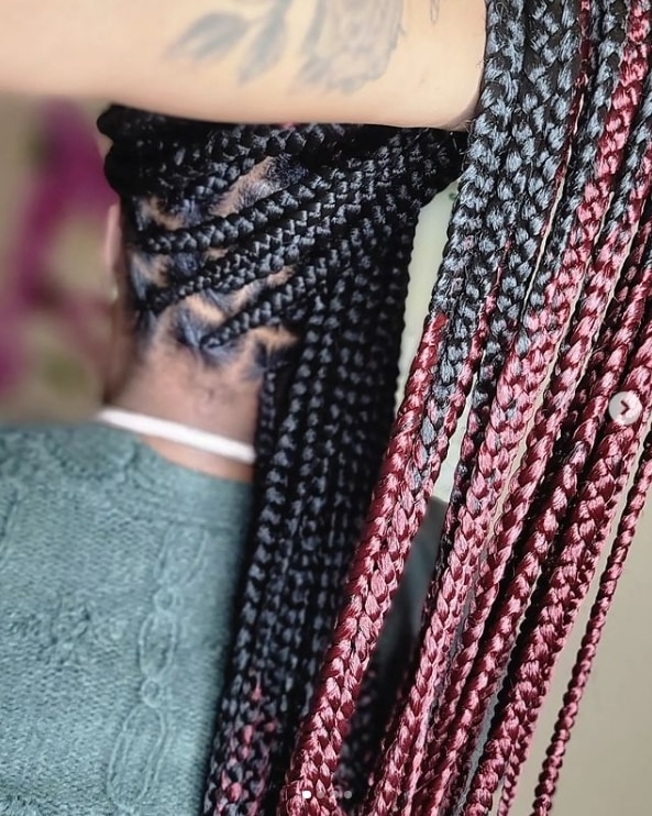 ombre knotless braids black and red ombre