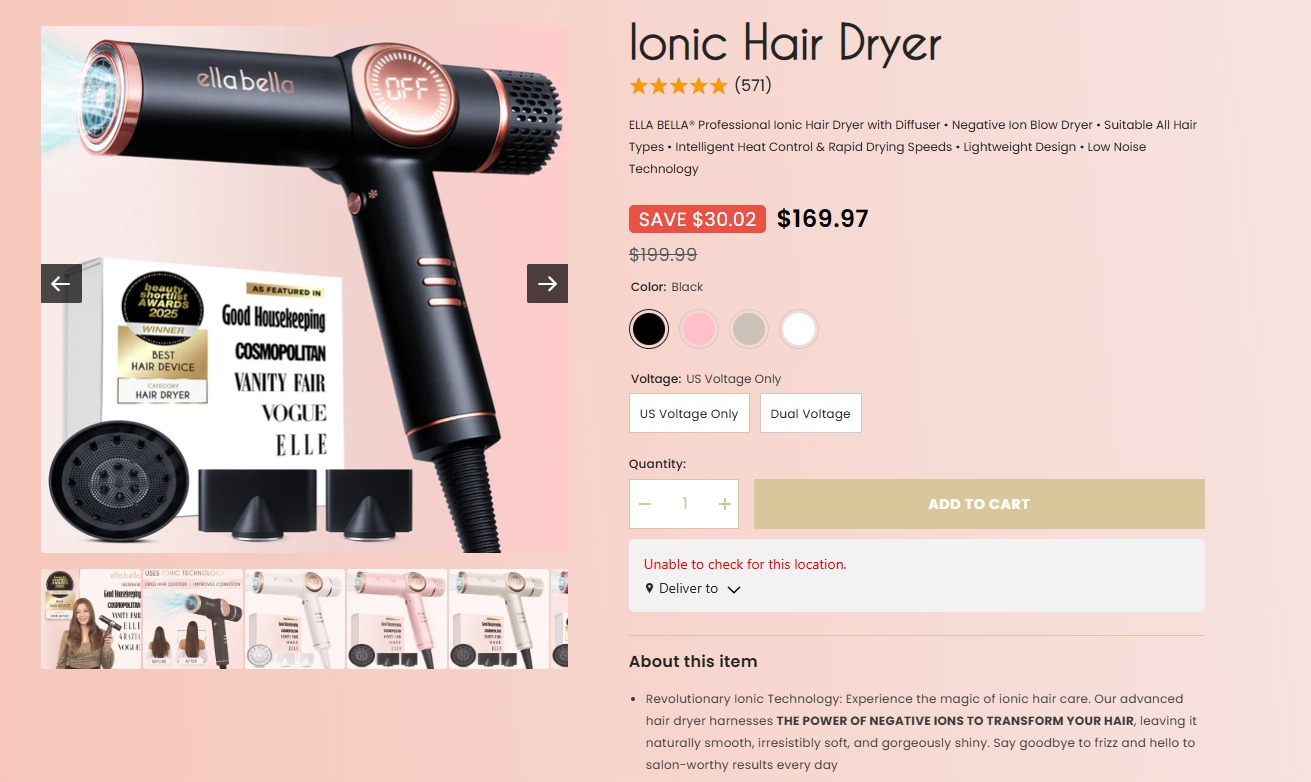 ella bella ionic hair dryer